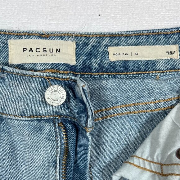 PacSun Womens Blue Jeans Size 24 x 23 Mom Jean Raw Hem Light Wash Two Tone Denim - Picture 9 of 13